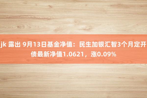 jk 露出 9月13日基金净值：民生加银汇智3个月定开债最新净值1.0621，涨0.09%