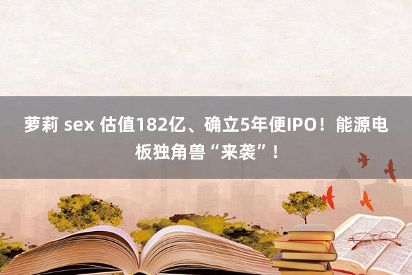 萝莉 sex 估值182亿、确立5年便IPO！能源电板独角兽“来袭”！