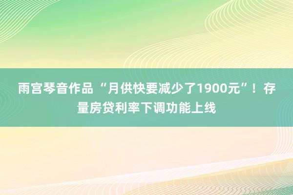 雨宫琴音作品 “月供快要减少了1900元”！存量房贷利率下调功能上线