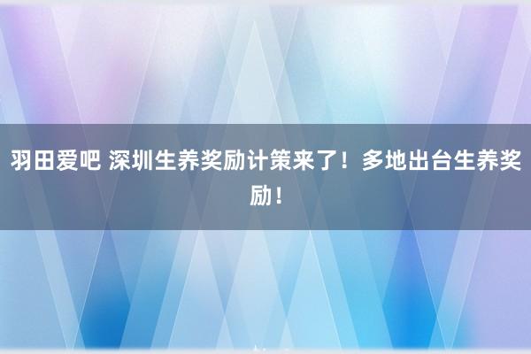 羽田爱吧 深圳生养奖励计策来了！多地出台生养奖励！