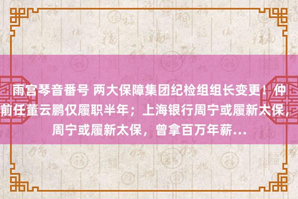 雨宫琴音番号 两大保障集团纪检组组长变更！仲晖林履新国寿，前任董云鹏仅履职半年；上海银行周宁或履新太保，曾拿百万年薪…