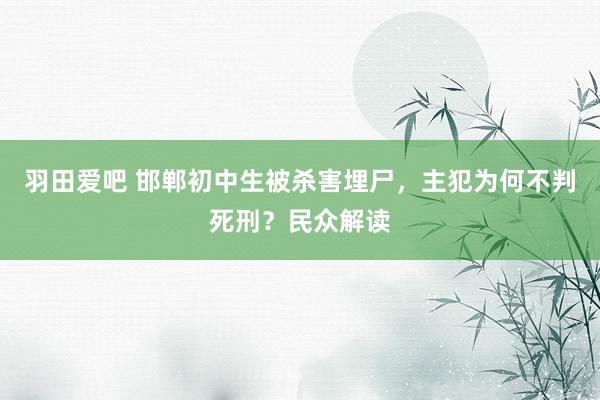 羽田爱吧 邯郸初中生被杀害埋尸，主犯为何不判死刑？民众解读