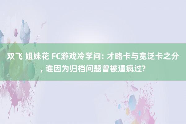 双飞 姐妹花 FC游戏冷学问: 才略卡与宽泛卡之分， 谁因为归档问题曾被逼疯过?