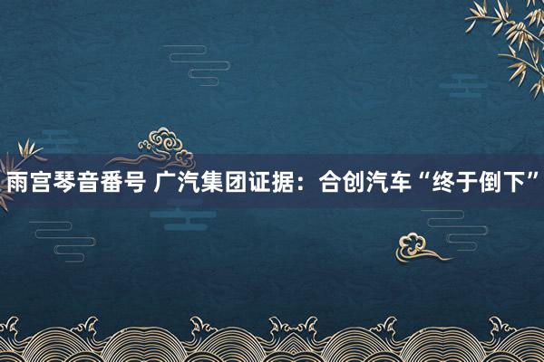 雨宫琴音番号 广汽集团证据：合创汽车“终于倒下”